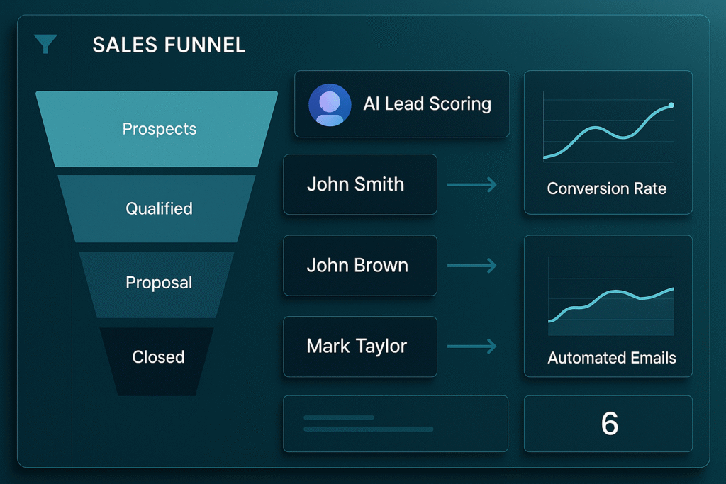 AI-powered lead scoring and sales automation dashboard with pipeline visualization