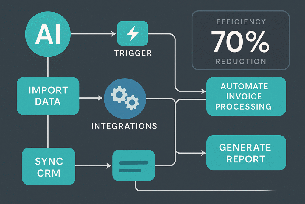 Business workflow automation diagram showing integrated processes and efficiency improvements