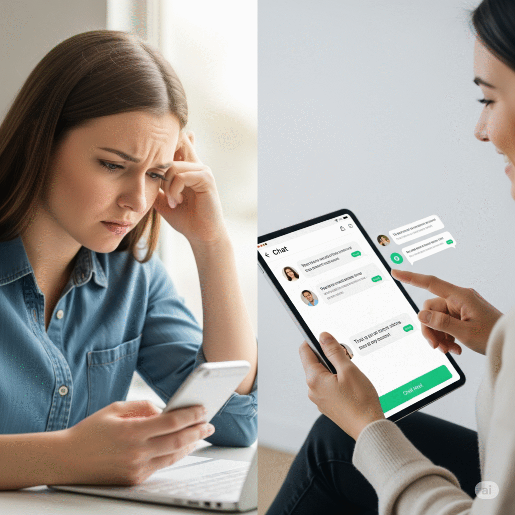 AI chatbot interface showing automated customer service conversations and support ticket resolution