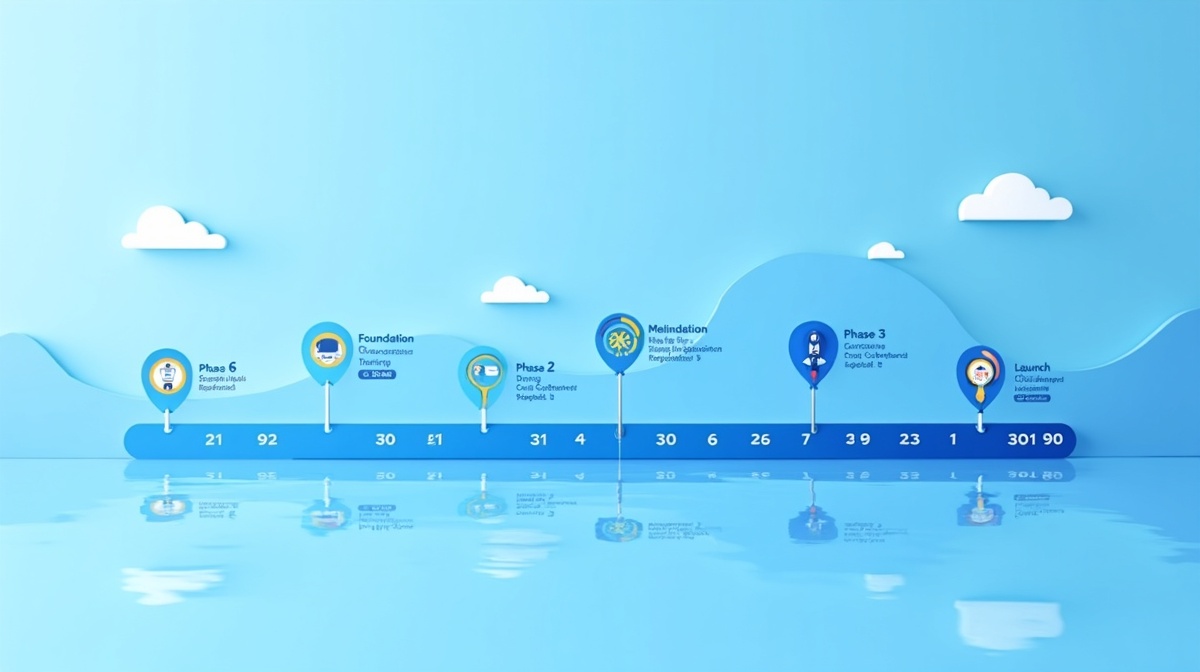 90-day AI implementation roadmap showing three phases from foundation to launch