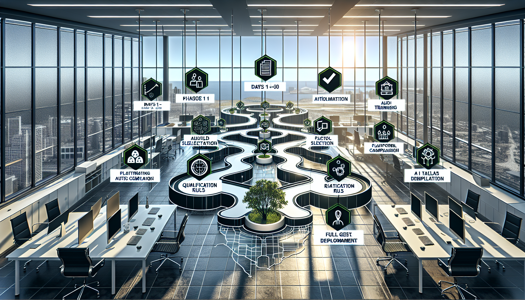 90-day AI lead generation implementation roadmap with three phases and key milestones