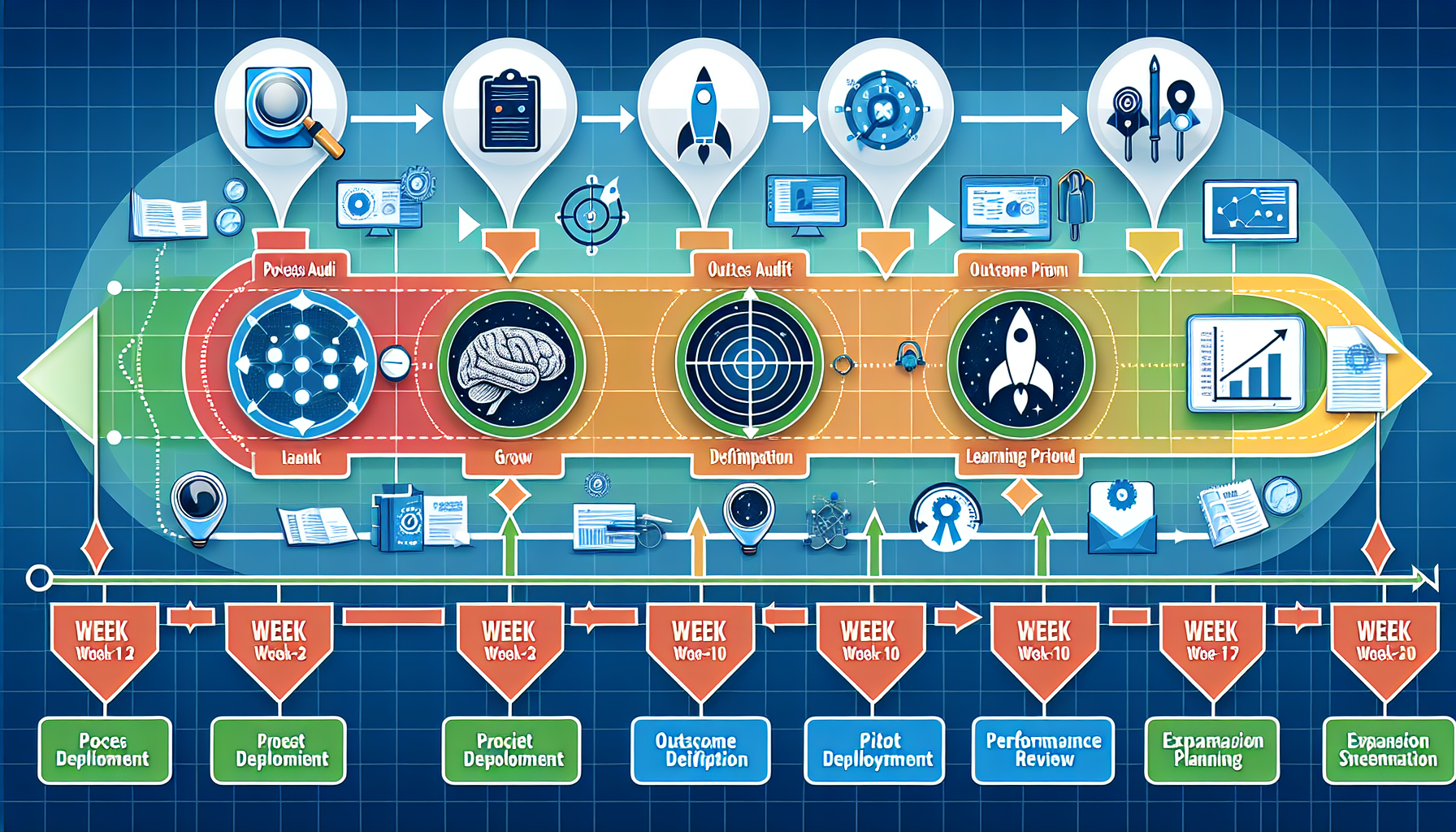 Six-step implementation timeline for deploying agentic workflow automation in small business