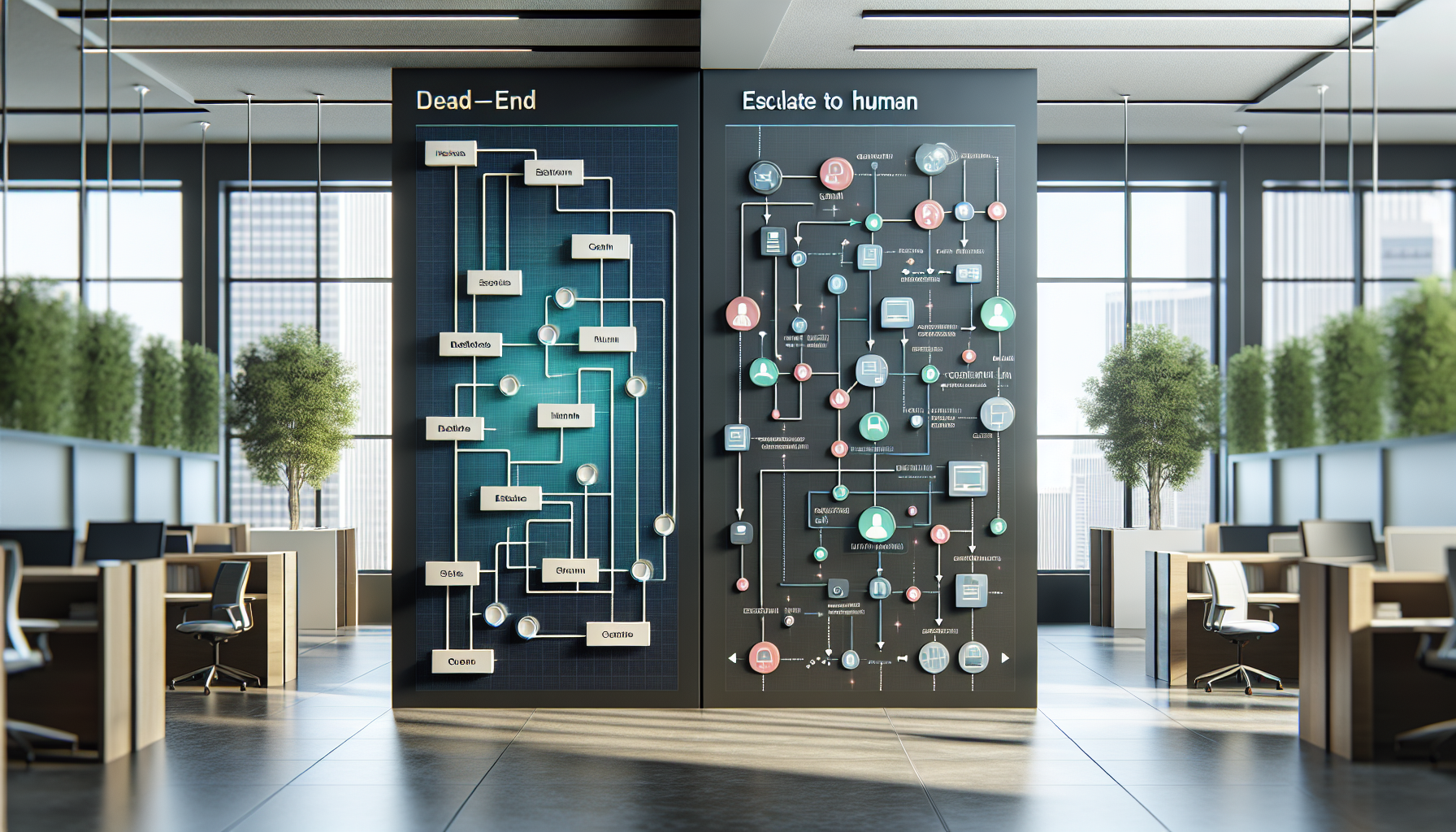 Chatbot vs autonomous AI agent workflow comparison diagram for customer service automation