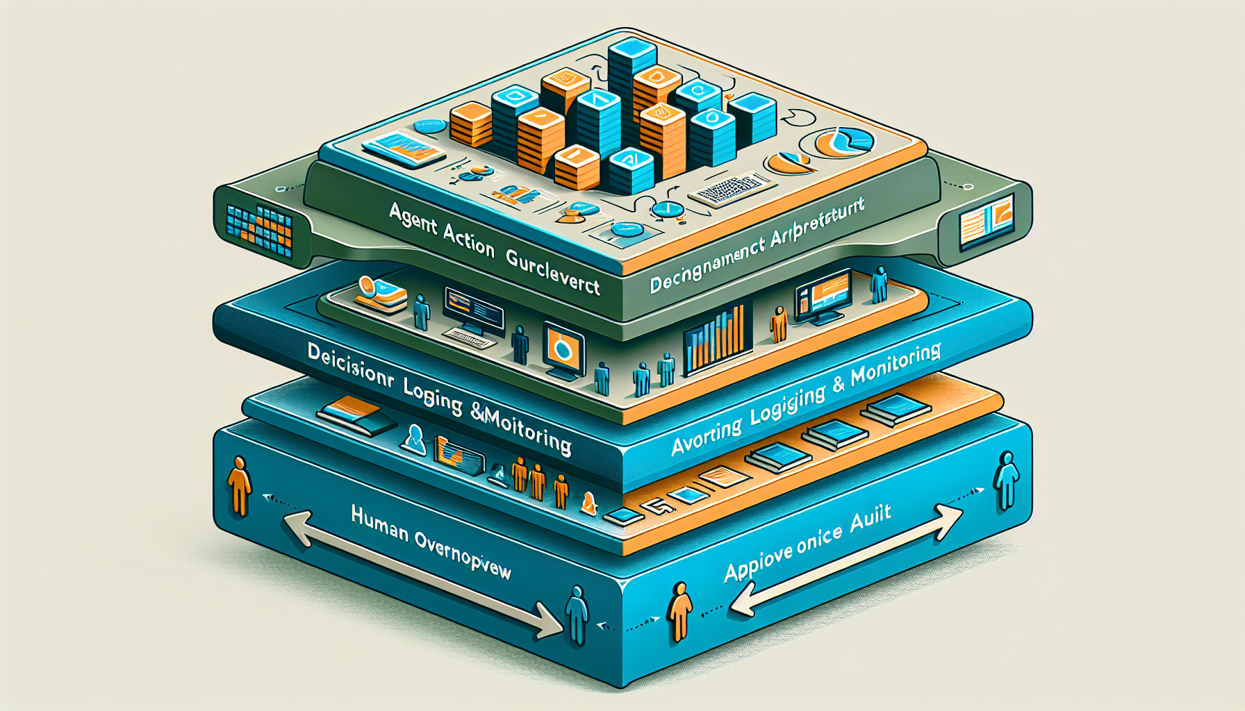 Three-layer governance framework diagram for agentic AI workflow oversight and compliance